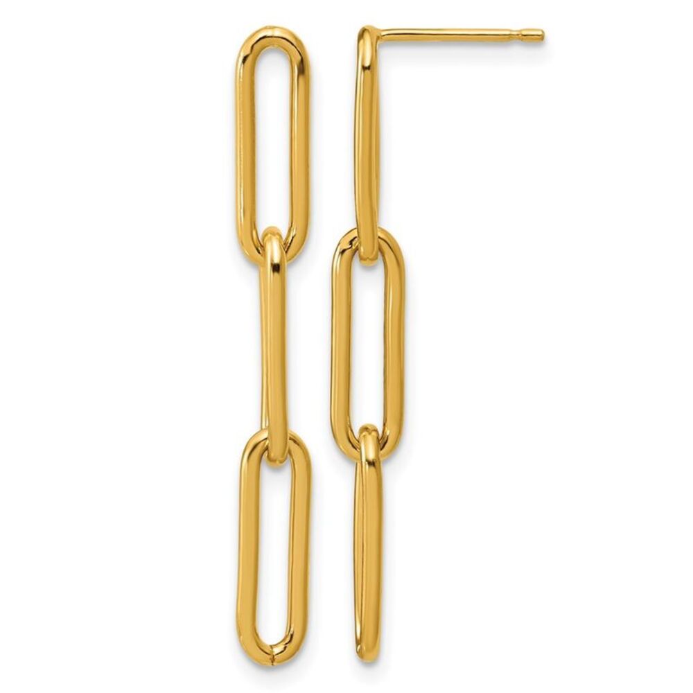 1/20 14K Gold Filled Paperclip Link Post Dangle Earrings, 4 x 37mm